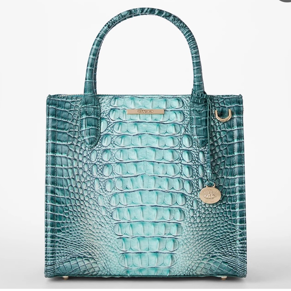 Brahmin Teal Croc-Embossed Satchel